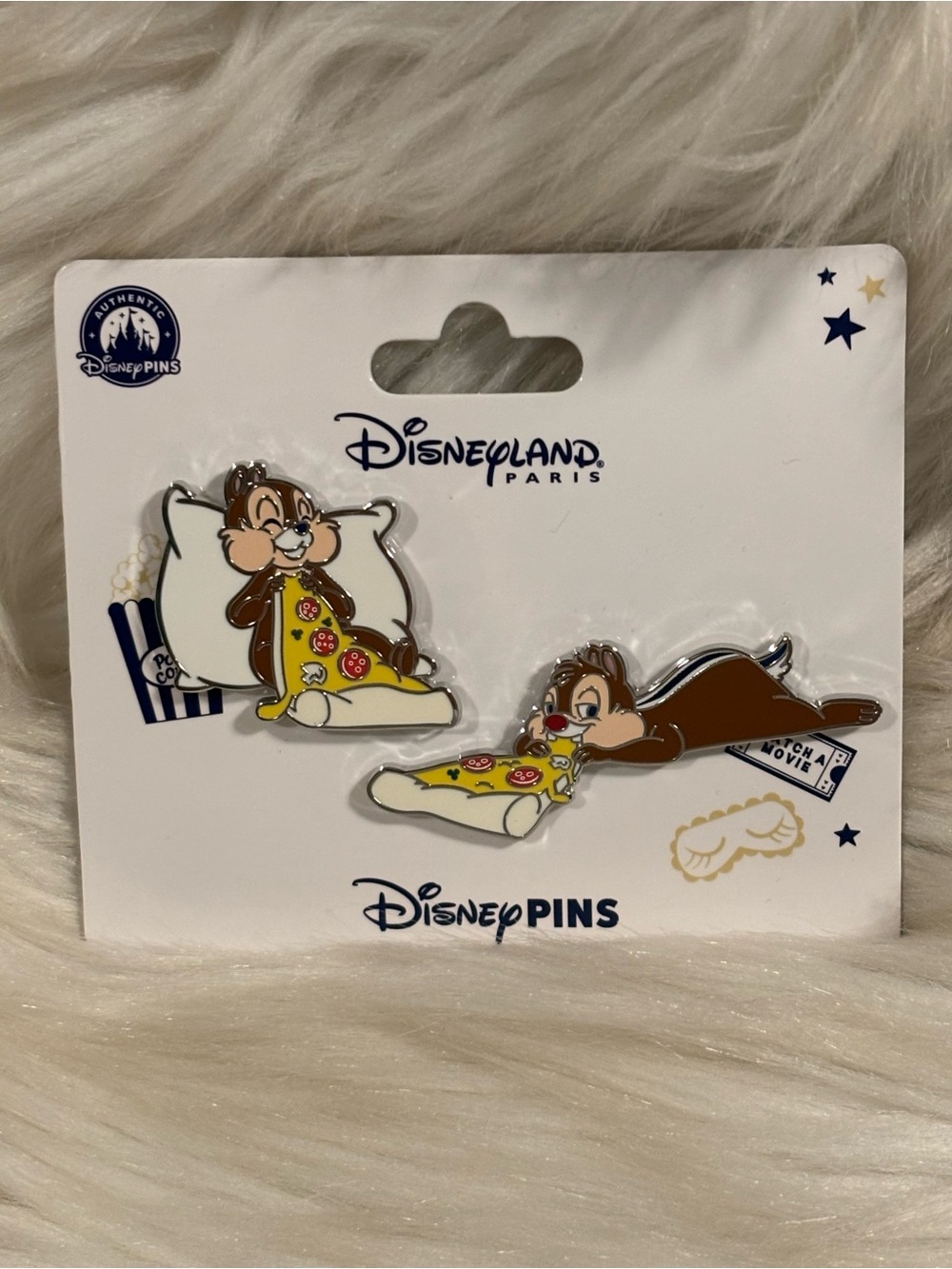 Disneyland Paris Pajama Party Chip and Dale Eating Pizza OE Pin Set